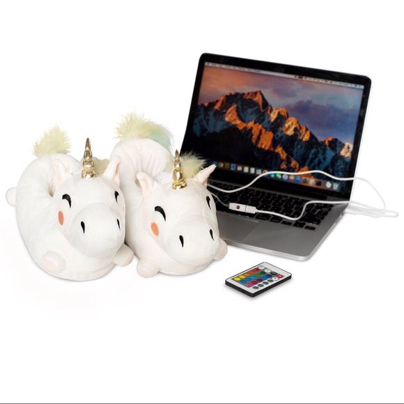 Unicorn Womens Light Up Plush Slippers with Remote - Picture 4 of 7